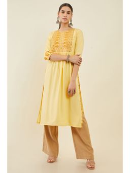 Soch - Women Yellow Rayon Embroidered Kurta