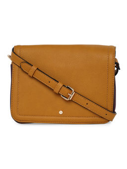 Accessorize London - Womens Faux Leather Yellow Tara Triple Compartment Sling Bag