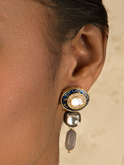 Joules By Radhika - Blue Charisma Enamelled Kundan Earrings