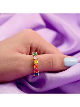 Salty - Multi-Color Hearts Gold Tennis Ring