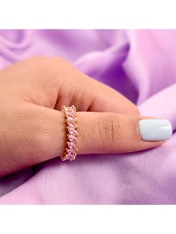 Salty - Pink Leaf Gold Tennis Ring