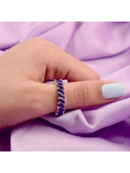 Salty - Navy Blue Leaf Silver Tennis Ring