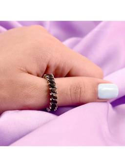 Salty - Raven Black Leaf Silver Tennis Ring