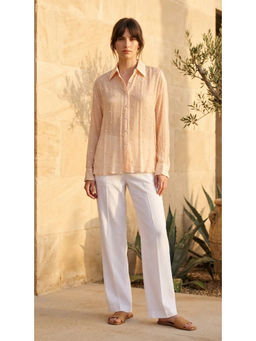 Basanti Kapde aur Koffee - Peach Embellished Collar Neck Shirt
