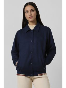 Van Heusen - Women Navy Blue Solid Casual Jacket