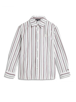 Tommy Hilfiger - Boys Striped Regular-Fit Cotton Shirt White