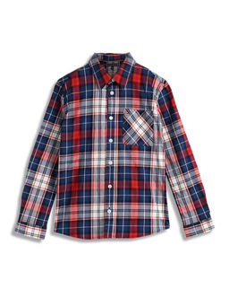 Tommy Hilfiger - Boys Checks Regular-Fit Cotton Shirt Blue