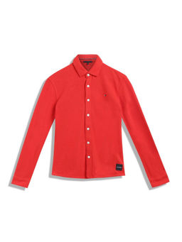 Tommy Hilfiger - Boys Solid Regular-Fit Cotton Shirt Orange