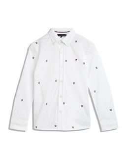 Tommy Hilfiger - Boys Logo Regular-Fit Cotton Shirt White