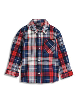 Tommy Hilfiger - Boys Checks Regular-Fit Cotton Shirt Blue