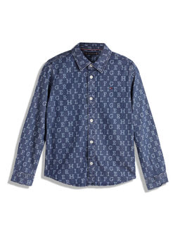 Tommy Hilfiger - Boys Printed Regular-Fit Cotton Shirt Blue