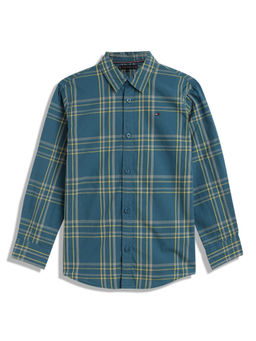 Tommy Hilfiger - Boys Checks Relaxed-Fit Cotton Shirt Blue