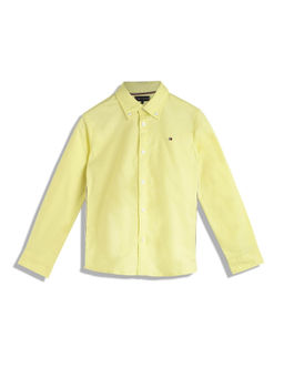 Tommy Hilfiger - Boys Solid Regular-Fit Cotton Shirt Yellow