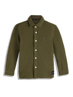 Tommy Hilfiger - Boys Solid Regular-Fit Cotton Shirt Green