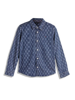 Tommy Hilfiger - Boys Printed Regular-Fit Cotton Shirt Blue