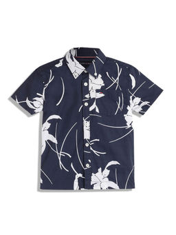 Tommy Hilfiger - Boys Printed Regular-Fit Cotton Shirt Blue