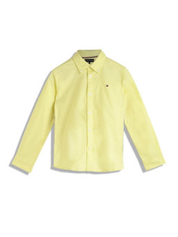 Tommy Hilfiger - Boys Solid Regular-Fit Cotton Shirt Yellow
