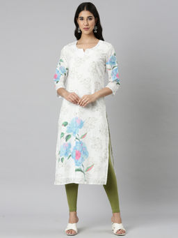 NEERU'S - White Casual Floral Straight Kurta
