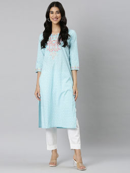 NEERU'S - Blue Casual Ethnic Motifs Straight Kurta