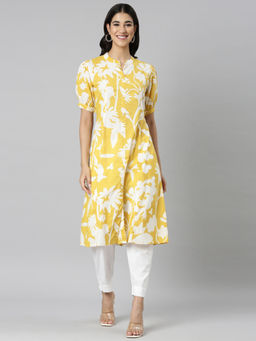 NEERU'S - Mustard Casual Floral Straight Kurta