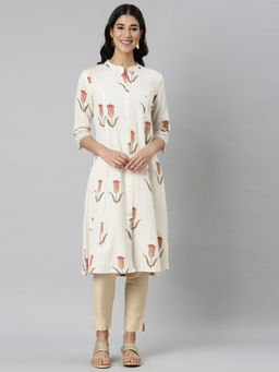 NEERU'S - Cream Casual Floral Straight Kurta