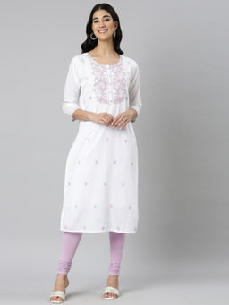 NEERU'S - Lavender Casual Embroidered Straight Kurta