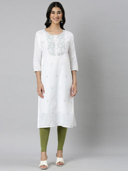 NEERU'S - Green Casual Embroidered Straight Kurta