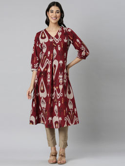 NEERU'S - Maroon Casual Printed Straight Kurta