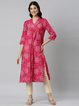 NEERU'S - Red Casual Floral Straight Kurta