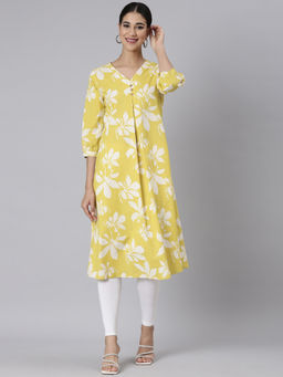 NEERU'S - Yellow Casual Floral Straight Kurta