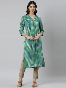 NEERU'S - Green Casual Ethnic Motifs Straight Kurta