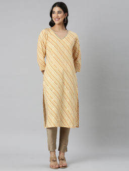 NEERU'S - Yellow Casual Striped Straight Kurta