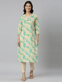 NEERU'S - Blue Casual Floral Straight Kurta