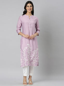 NEERU'S - Lavender Casual Embroidered Straight Kurta
