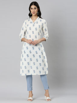 NEERU'S - Blue Casual Floral Straight Kurta