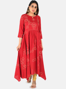 NEERU'S - Maroon Printed High Low Kurta
