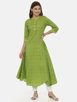 NEERU'S - Green Printed High Low Kurta