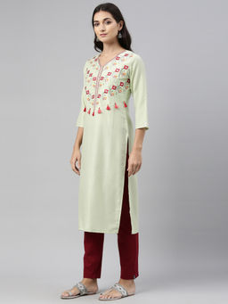 NEERU'S - Green Colour Muslin Fabric Kurta