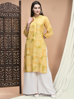 Shree - Women Liva Yellow Abstract Print Kurta