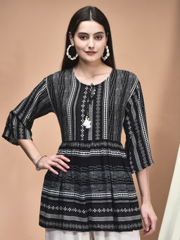 Shree - Women Liva Black Printed Tunic