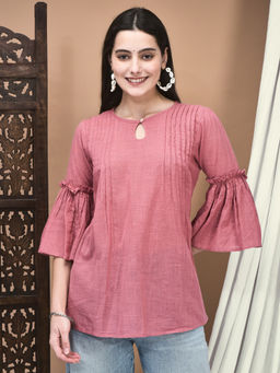 Shree - Women Cotton Flex Pink Solid Tunic