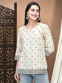 Shree - Women Silk Blend Cream Printed Tunic