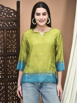 Shree - Women Poly Viscose Green Printed Tunic