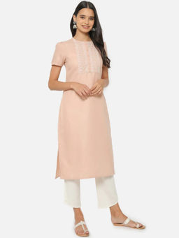 SAAKI - Rang Beige Embroidered Kurta