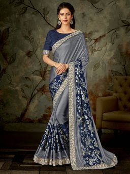Odette - Silver Lycra Designer Saree with Unstitched Blouse