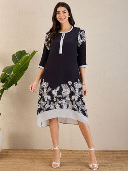 First Resort by Ramola Bachchan - Blue Floral Printed Slimline Kaftan Dress