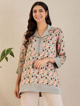 First Resort by Ramola Bachchan - Peach Geometric Print Top