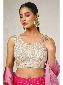 Soch - Womens Beige Chinon Floral Print Sequins Blouse