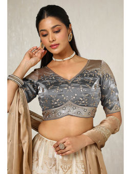 Soch - Womens Grey Organza Embellished Blouse