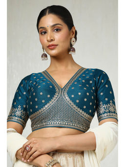 Soch - Womens Teal Tussar Embroidered Sequins Blouse